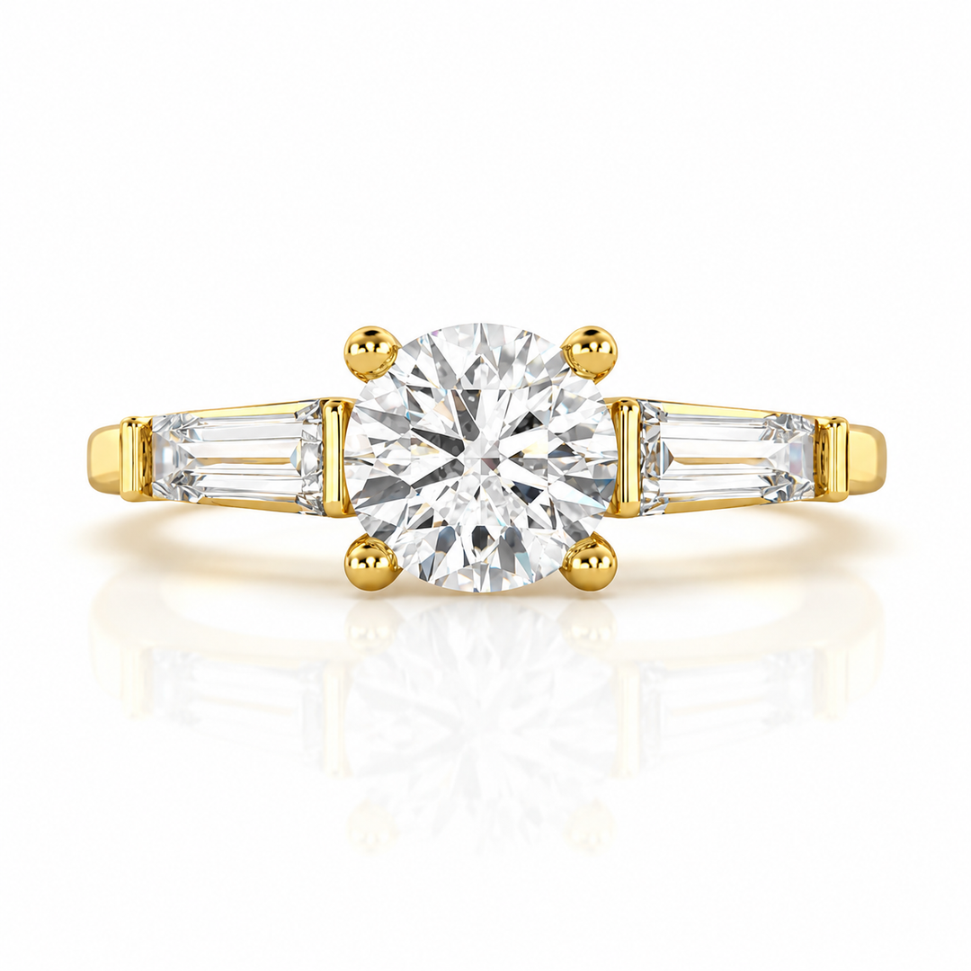 Three Stone Round Tapers natural diamond engagement ring in gold