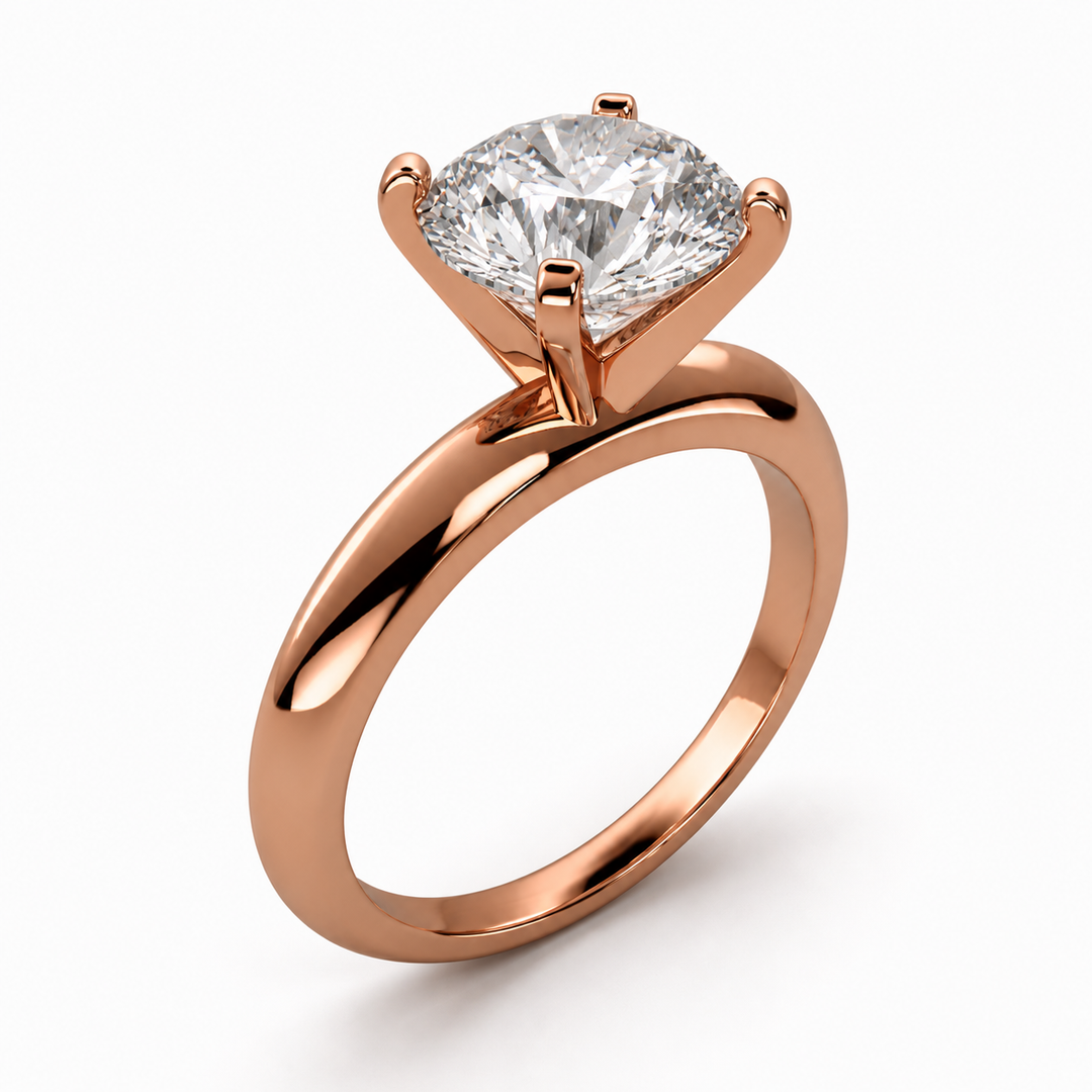 Round solo natural diamond engagement ring in gold