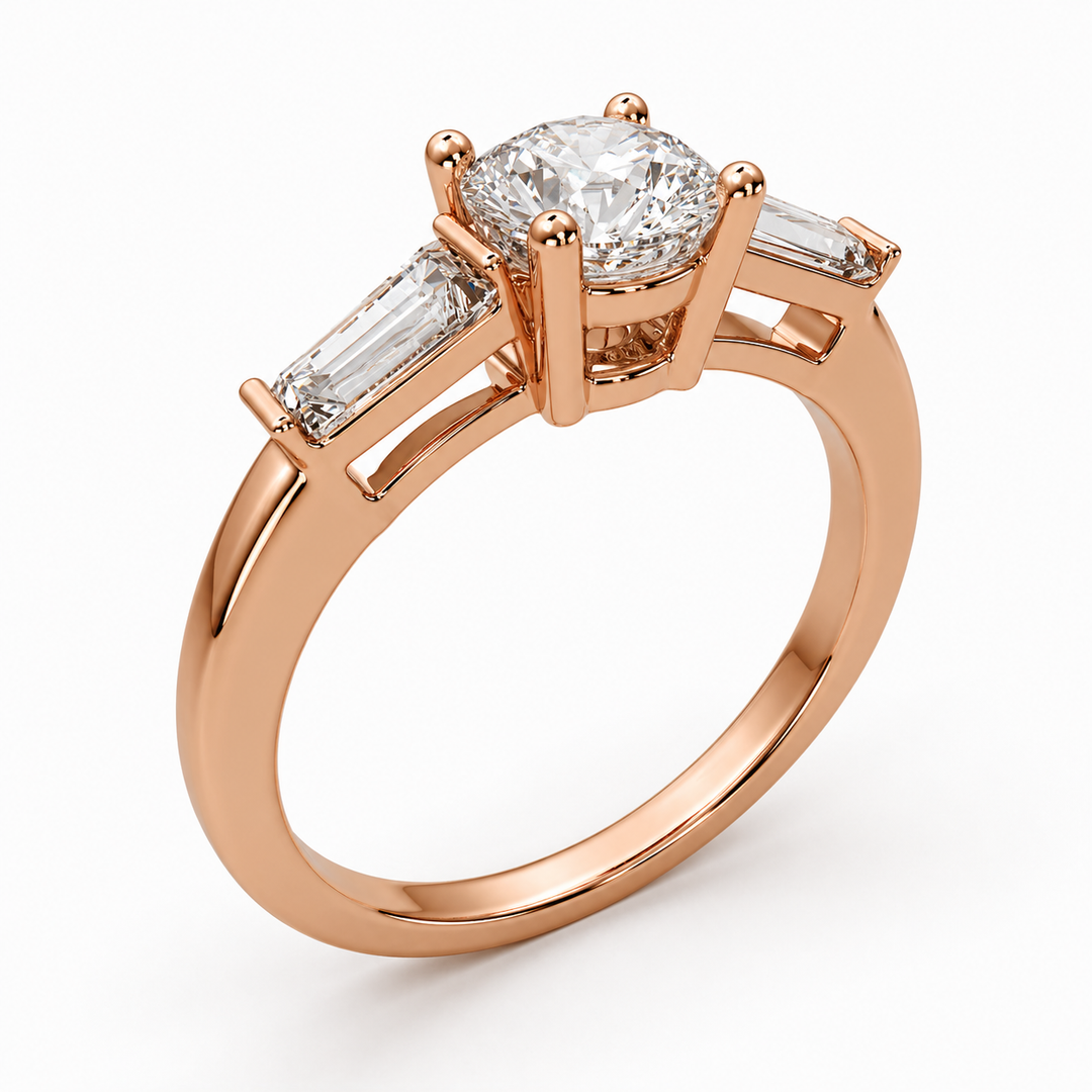 Three Stone Round Tapers natural diamond engagement ring in gold