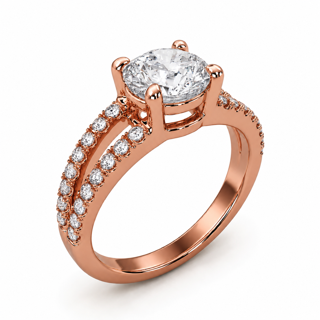 Round split shank natural diamond engagement ring in gold