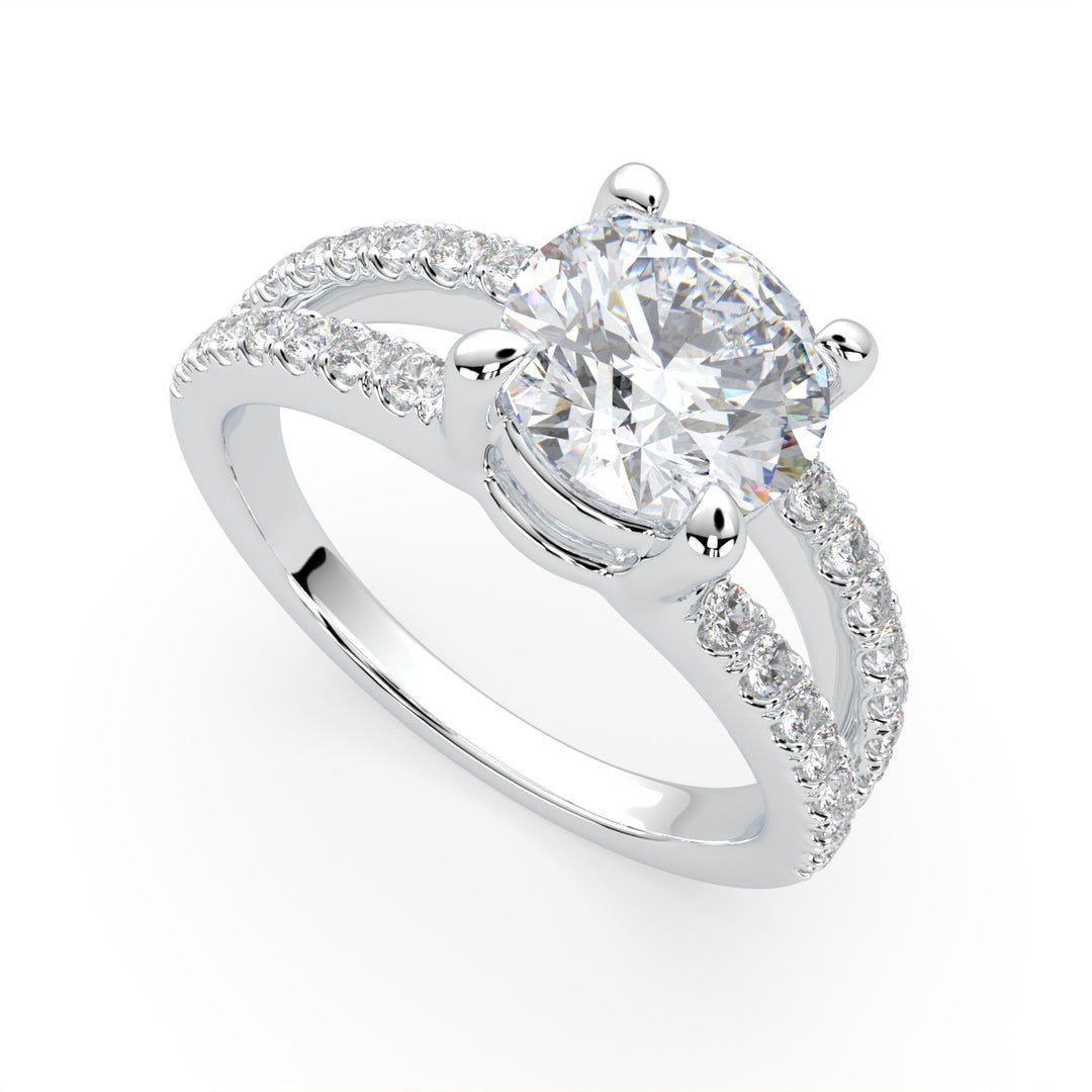 Round split shank natural diamond engagement ring in gold