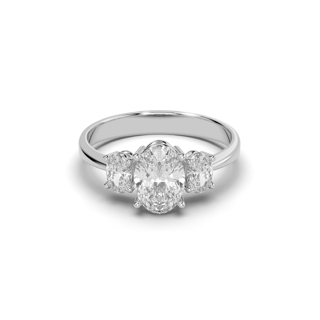 Three stone ovals natural diamond engagement ring in gold